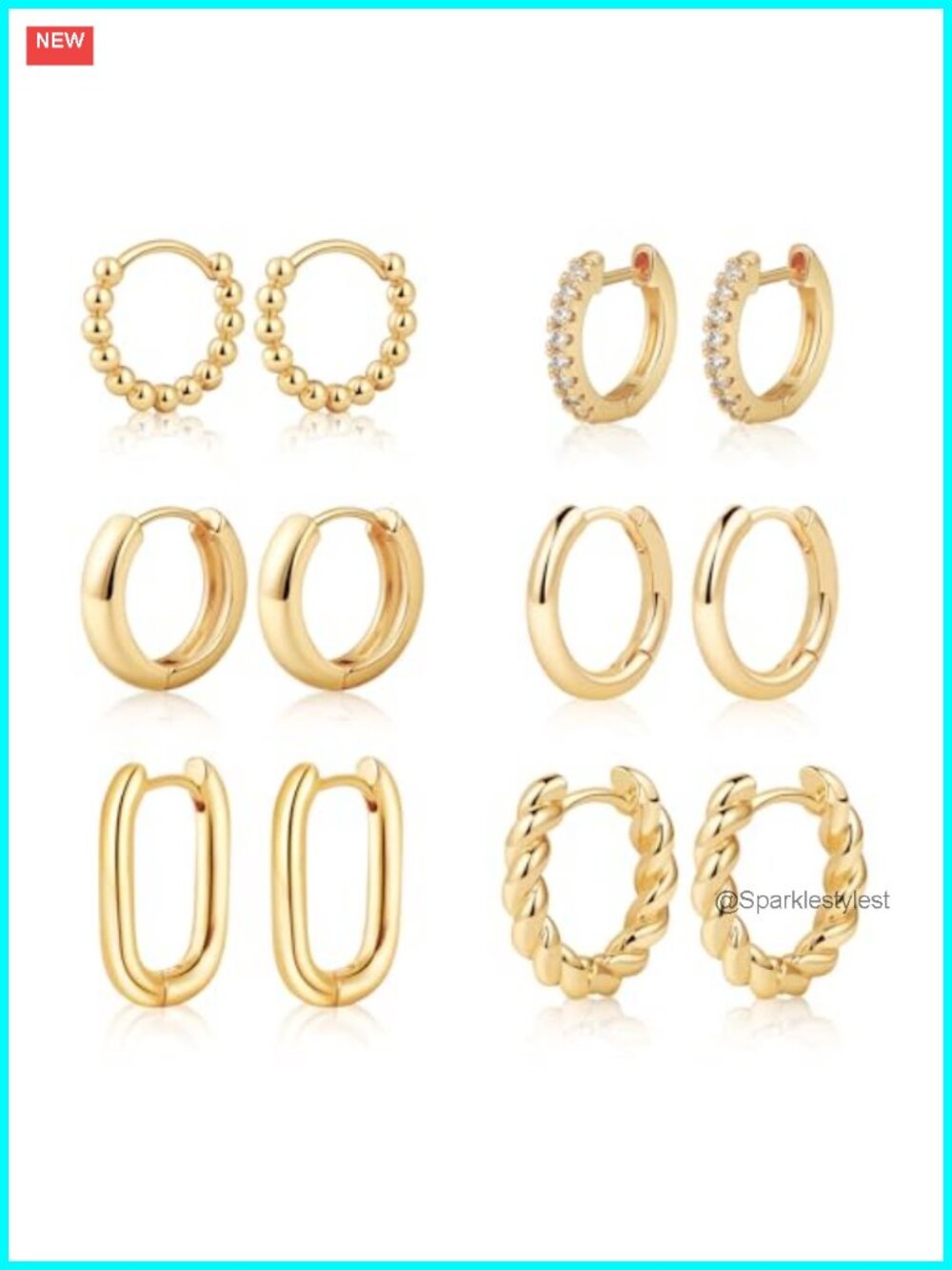 14K Gold Plated Twisted Huggie Hoop Earrings Set